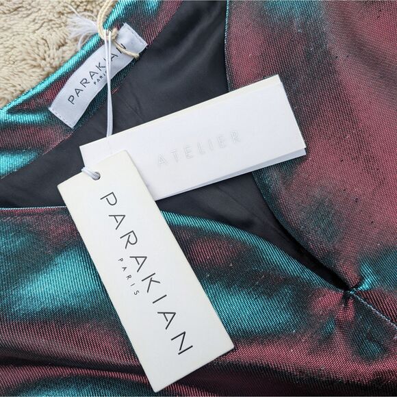NWT PARAKIAN Formal Metallic Changeable Teal/Burgundy Fit & Flare Dress, Size 4 - Picture 6 of 15